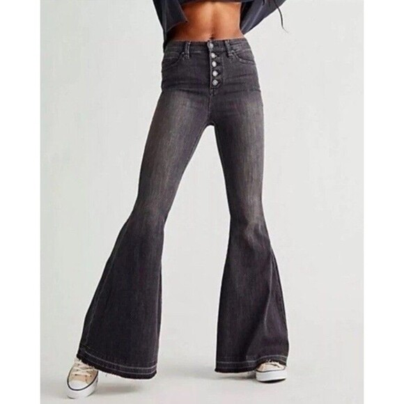 Free People We The Free Flare Bell Bottom Jeans High Rise Denim Super Flared 25 - Picture 1 of 13